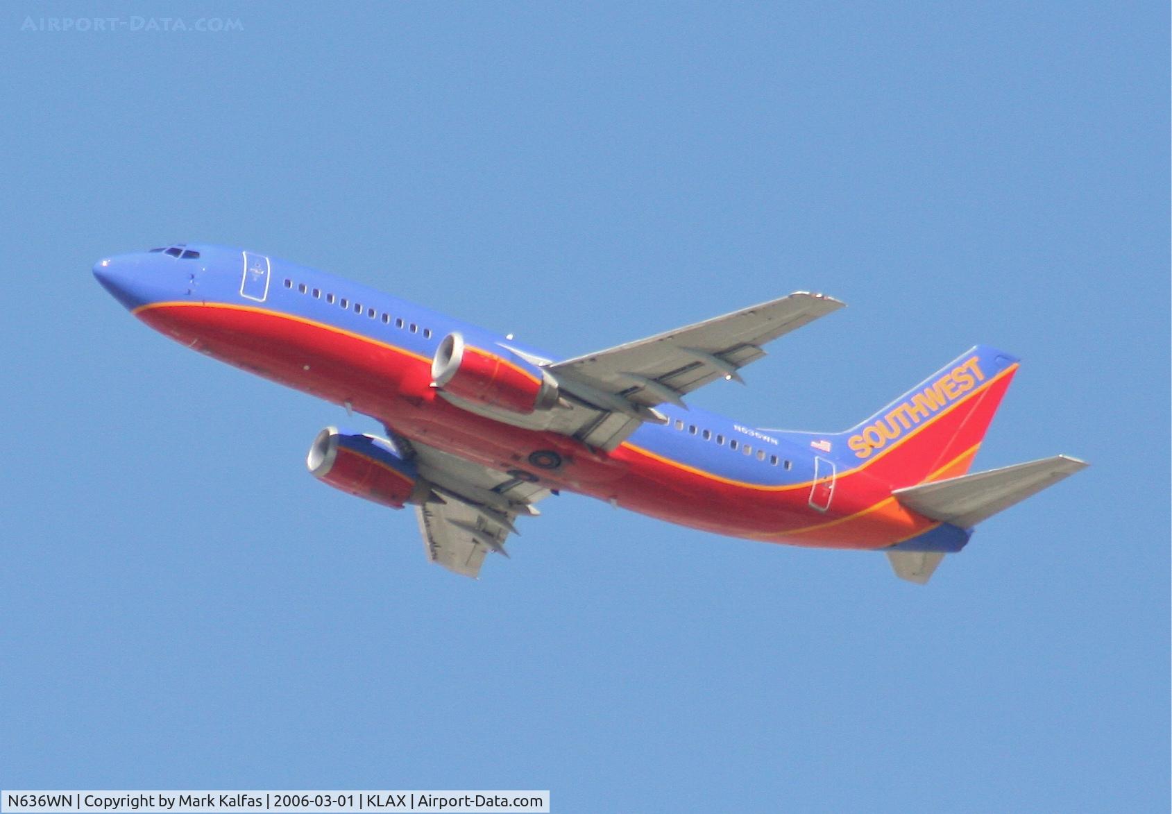N636WN, 1996 Boeing 737-3H4 C/N 27709, Southwest Boeing 737-3H4, 25R departure KLAX.