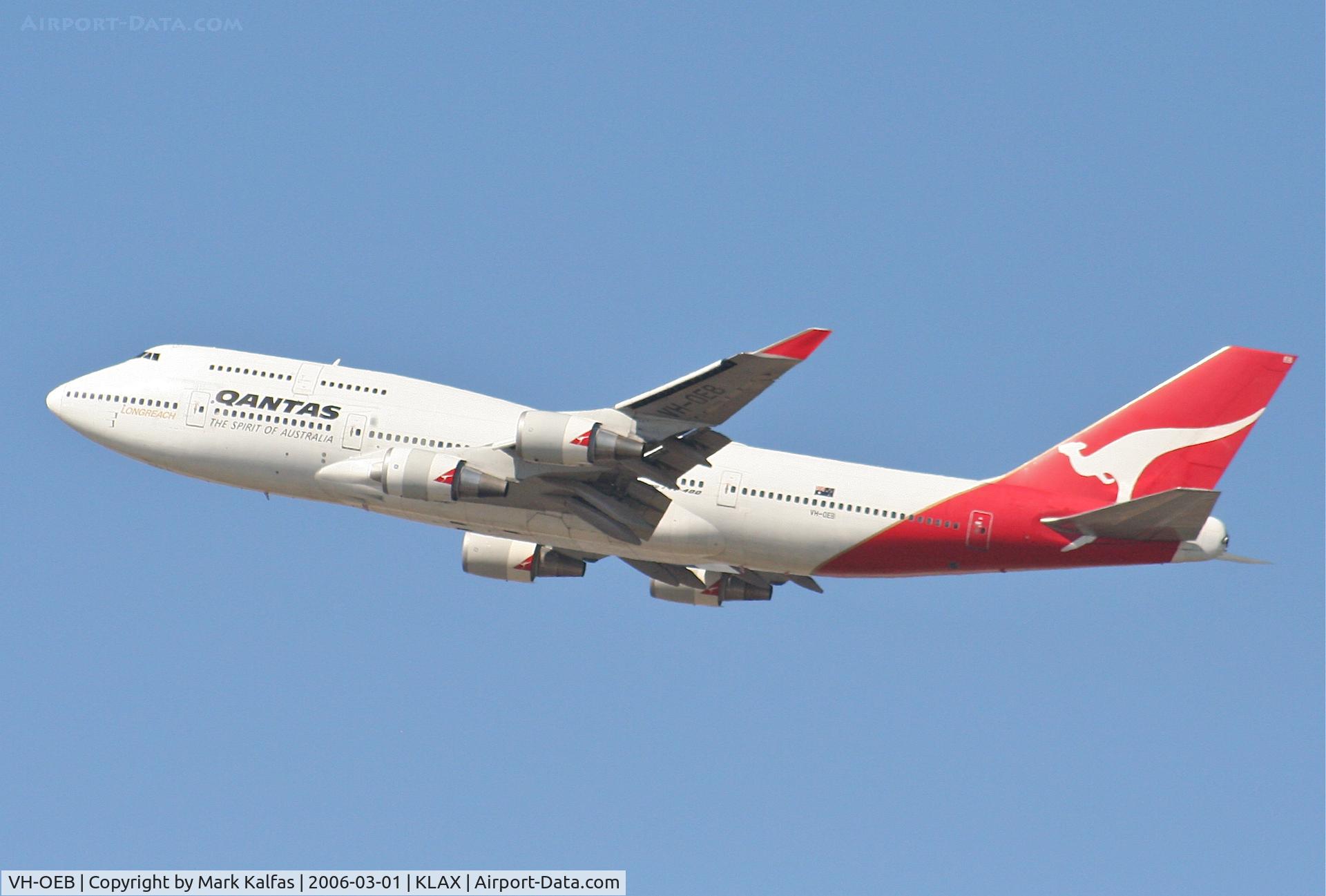VH-OEB, 1993 Boeing 747-48E C/N 25778, Qantas Boeing 747-48E, 25R departure KLAX.