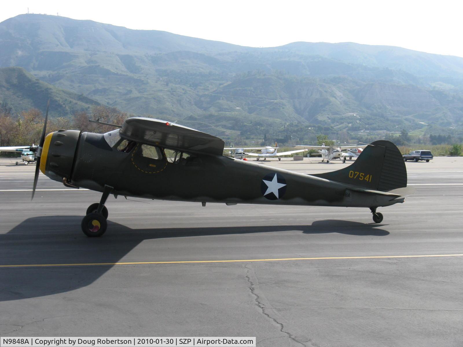 N9848A, 1950 Cessna 190 C/N 7541, 1950 Cessna 190 as U.S.Army LC-126, Jacobs R755-A2 300 Hp radial upgrade, taxi after landing