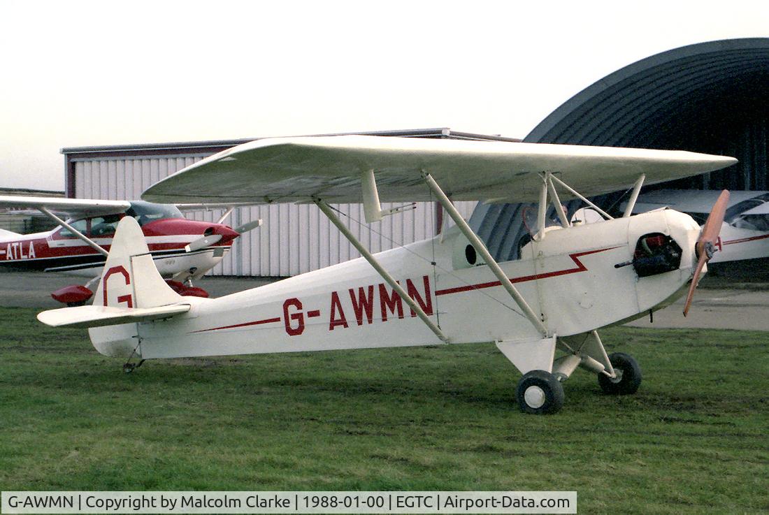 G-AWMN, 1987 Luton LA-4A Minor C/N PFA 827, Luton LA.4 Minor at Cranfield Airfield in 1988.