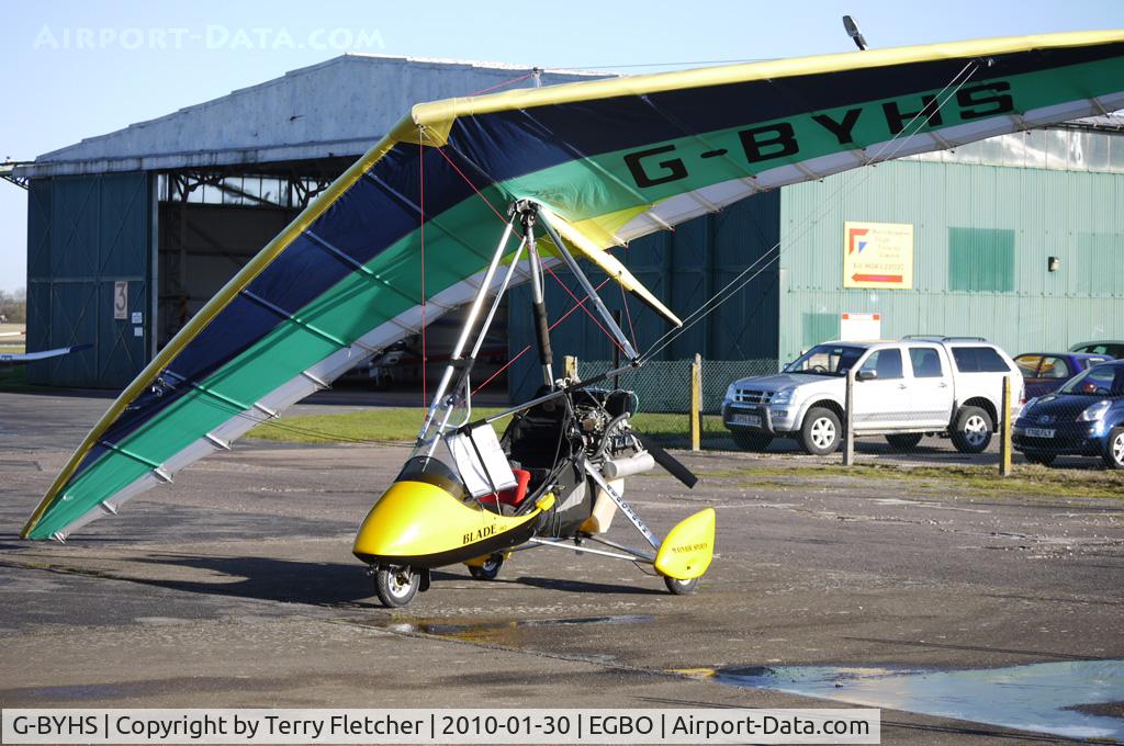 G-BYHS, 1999 Mainair Blade 912 C/N 1187-0299-7-W990, Part of a busy aviation scene at Wolverhampton (Halfpenny Green) Airport on a crisp winters day