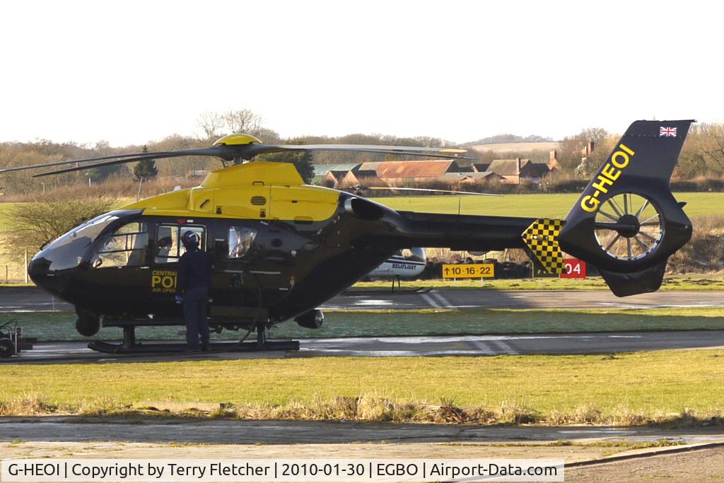 G-HEOI, 2009 Eurocopter EC-135P-2+ C/N 0825, Part of a busy aviation scene at Wolverhampton (Halfpenny Green) Airport on a crisp winters day