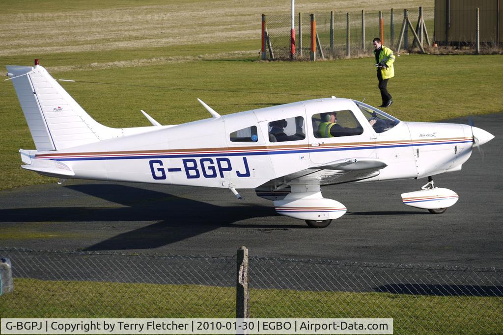 G-BGPJ, 1979 Piper PA-28-161 Cherokee Warrior II C/N 28-7916288, Part of a busy aviation scene at Wolverhampton (Halfpenny Green) Airport on a crisp winters day