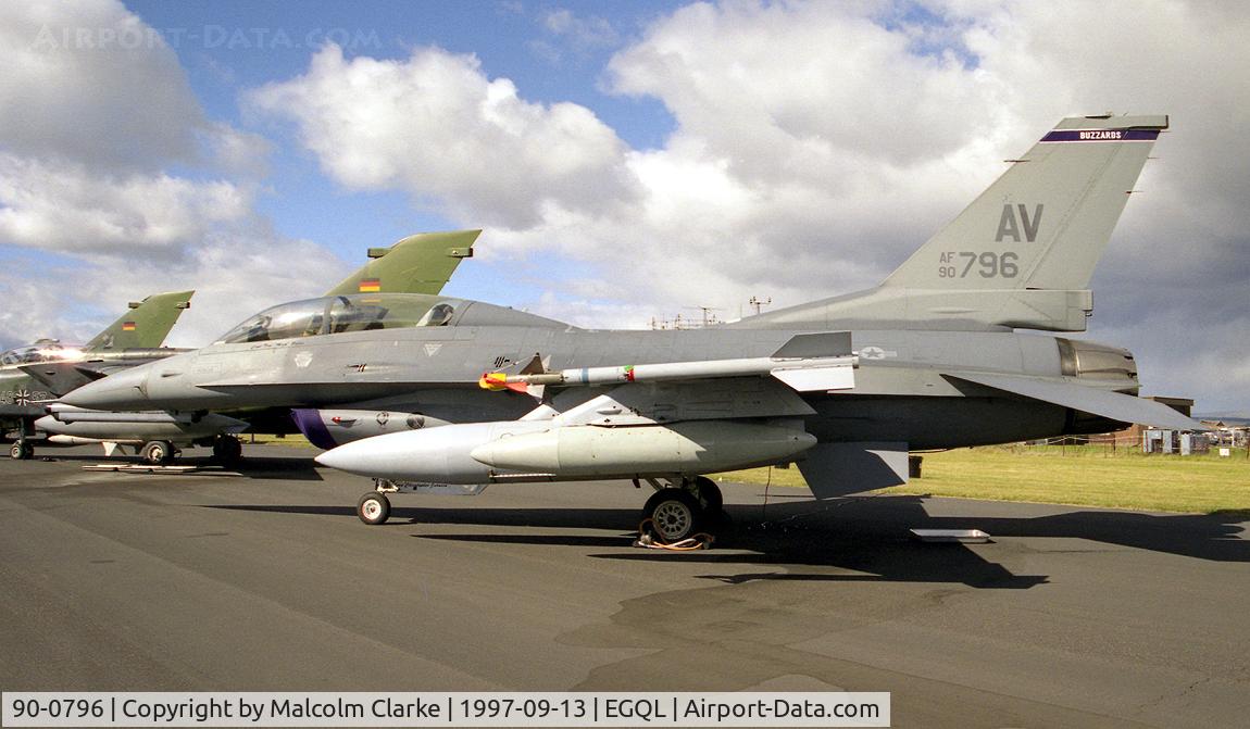 90-0796, 1990 General Dynamics F-16DG Night Falcon C/N 1D-74, General Dynamics F-16DG Night Falcon (401). Flown by 31st FW from Aviano at RAF Leuchars Battle of Britain Air Show in 1997.