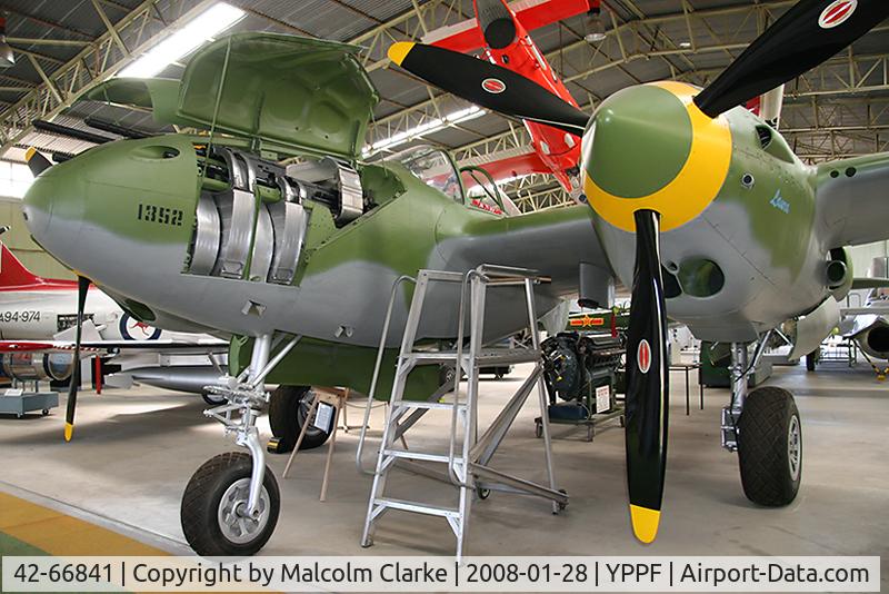 42-66841, 1942 Lockheed P-38H Lightning C/N 1238-1352, Lockheed P-38H Lightning at Classic Jets Fighter Museum, Parafield, South Australia in 2008.