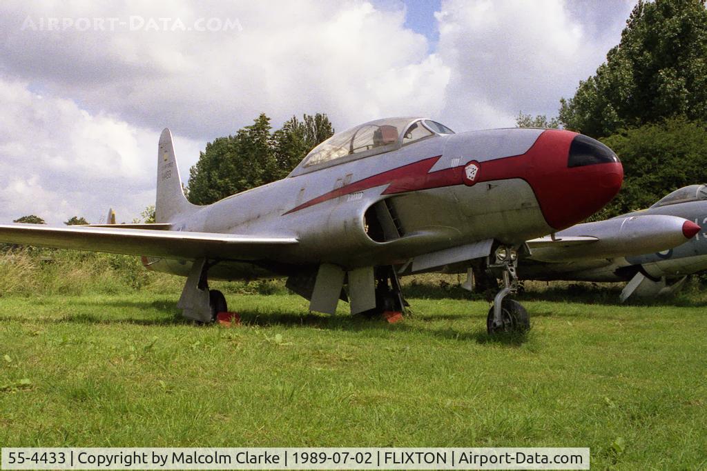55-4433, 1956 Lockheed T-33A Shooting Star C/N 580-9877, Lockheed T-33A at the Norfolk & Suffolk Aviation Museum, Flixton in 1989..