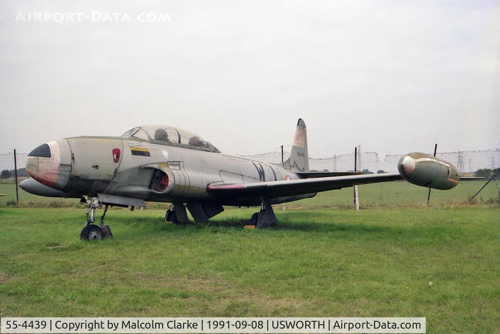 55-4439, 1956 Lockheed T-33A Shooting Star C/N 580-9883, Lockheed T33A at the North East Aircraft Museum, Usworth in 1991. Ex France AF 1956 - 1978 and ex USAF as 55-4439..
