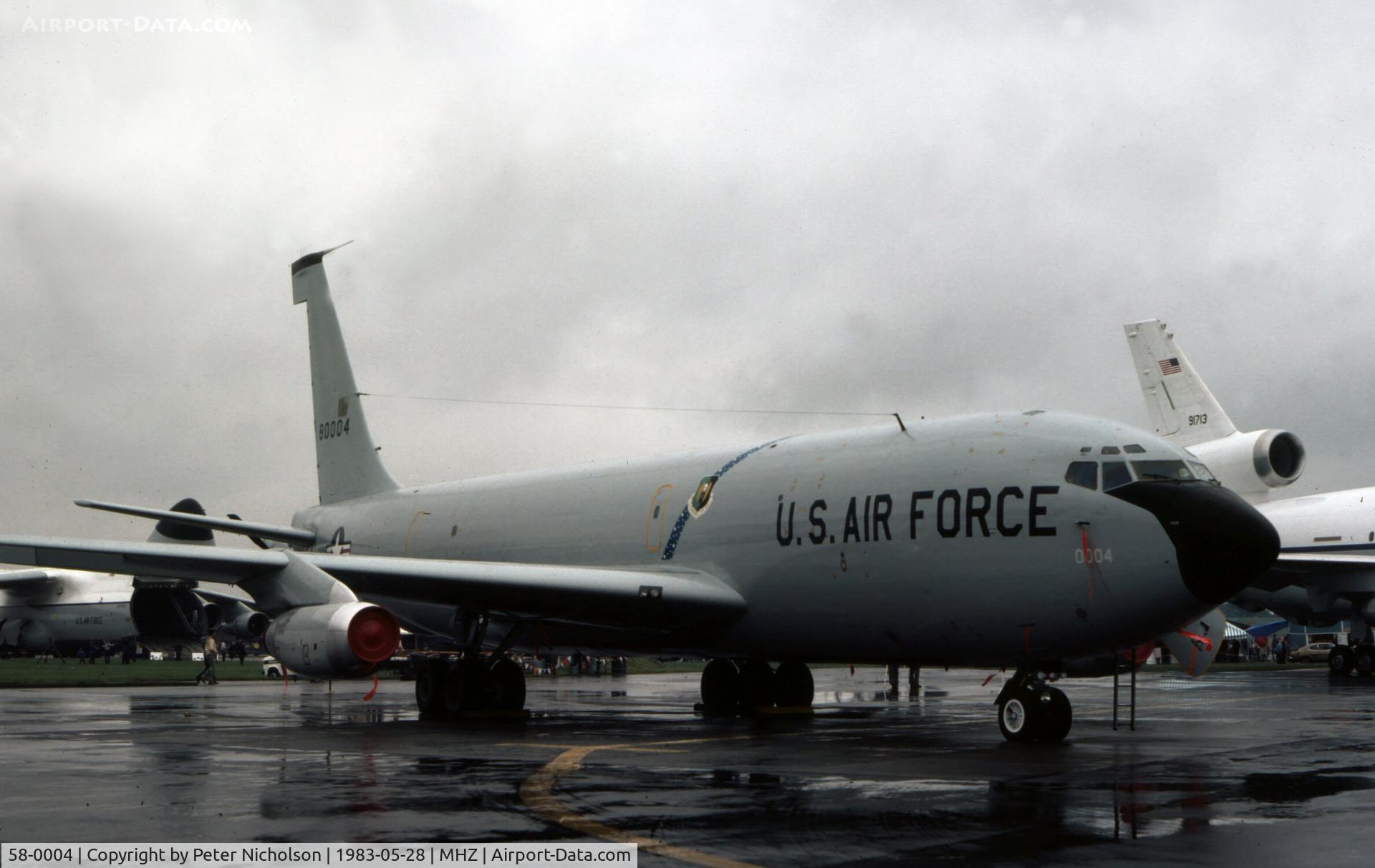 58-0004, 1958 Boeing KC-135R Stratotanker C/N 17749, KC-135A Stratotanker of 7th Air Refuelling Squadron/5th Bomb Wing on display at the 1983 Mildenhall Air Fete.