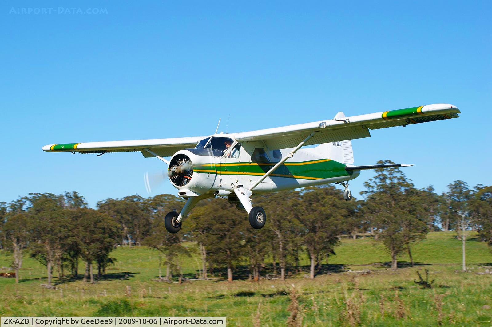 ZK-AZB, 1951 De Havilland Canada DHC-2 Beaver C/N 156, Performing the last Beaver topdressing in Australia with owner Hallett Griffin as VH-WOZ