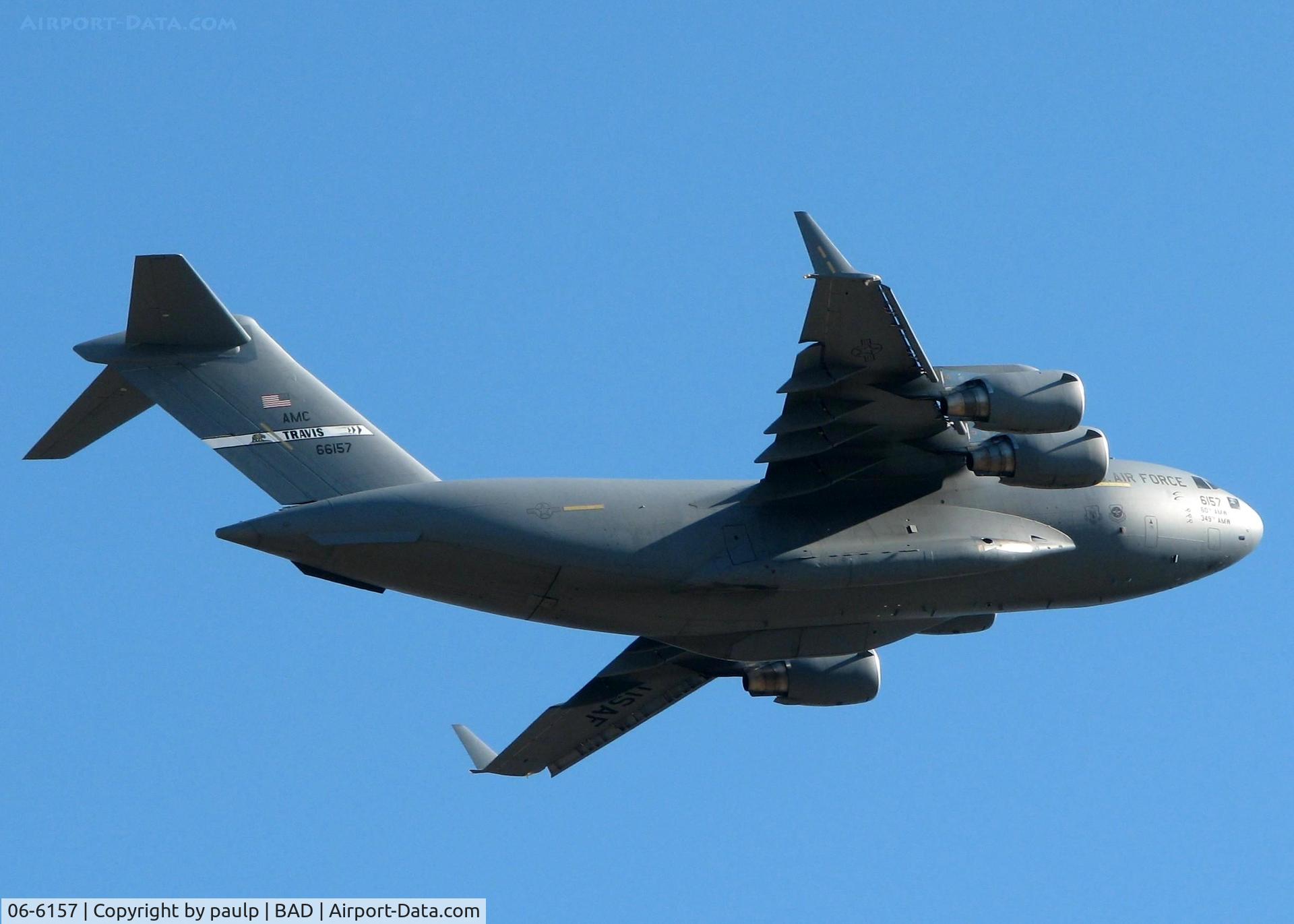 06-6157, 2006 Boeing C-17A Globemaster III C/N P-157, Departing Barksdale Air Force Base prior to the Space Shuttle.