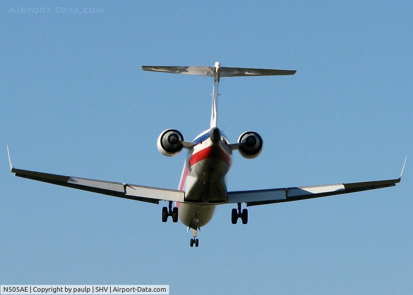 N505AE, 2002 Bombardier CRJ-701 (CL-600-2C10) Regional Jet C/N 10053, Landing at Shreveport Regional.