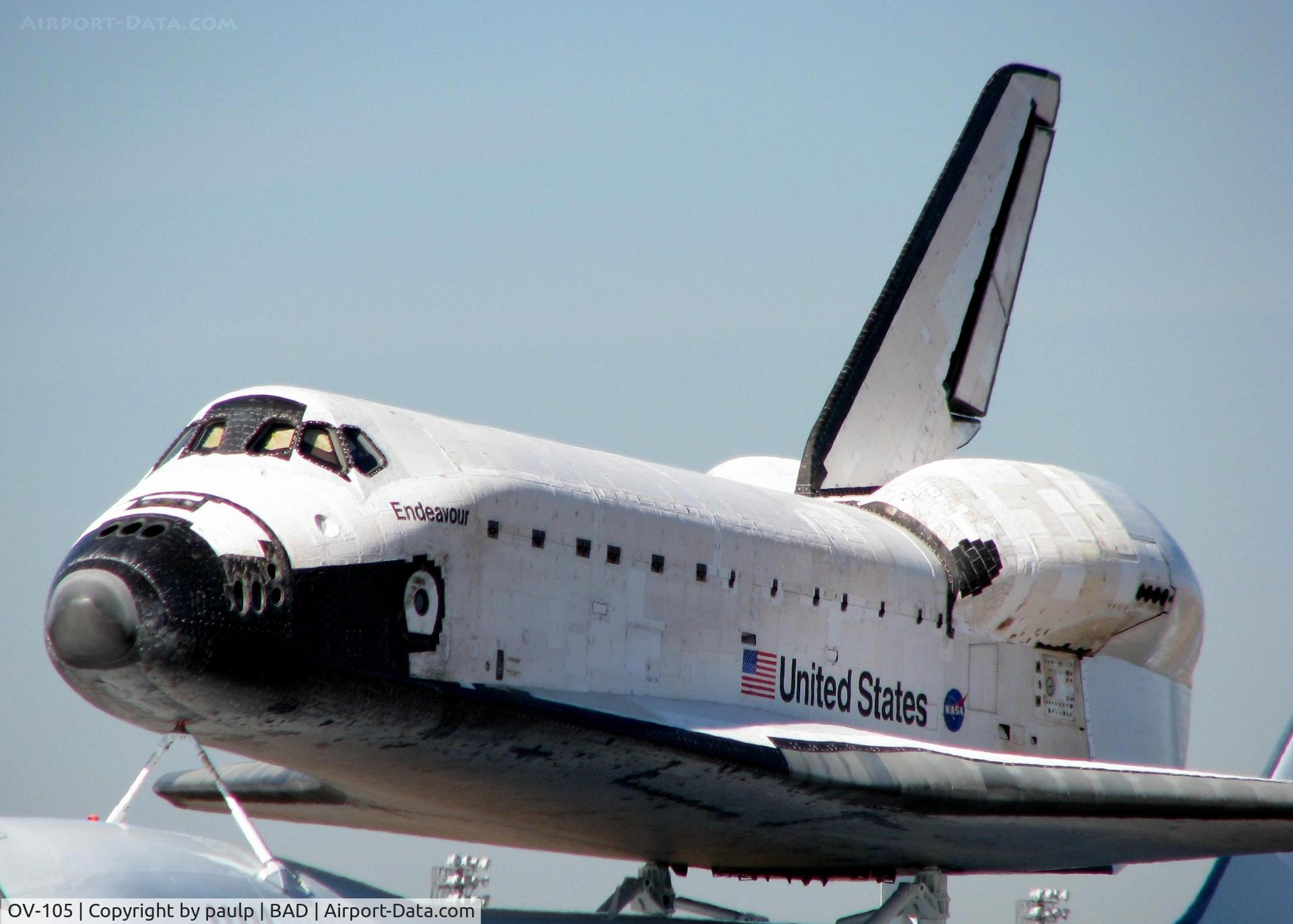 OV-105, 1991 Rockwell International Shuttle C/N 105, Endeavour sitting on N911NA about to depart Barksdale Air Force Base for final leg of the return trip to Florida.