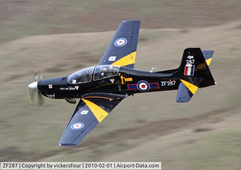 ZF287, 1991 Short S-312 Tucano T1 C/N S085/T58, Royal Air Force. Operated by 72 (R) Squadron, named 'City of Leeds'. M6 Pass, Cumbria.