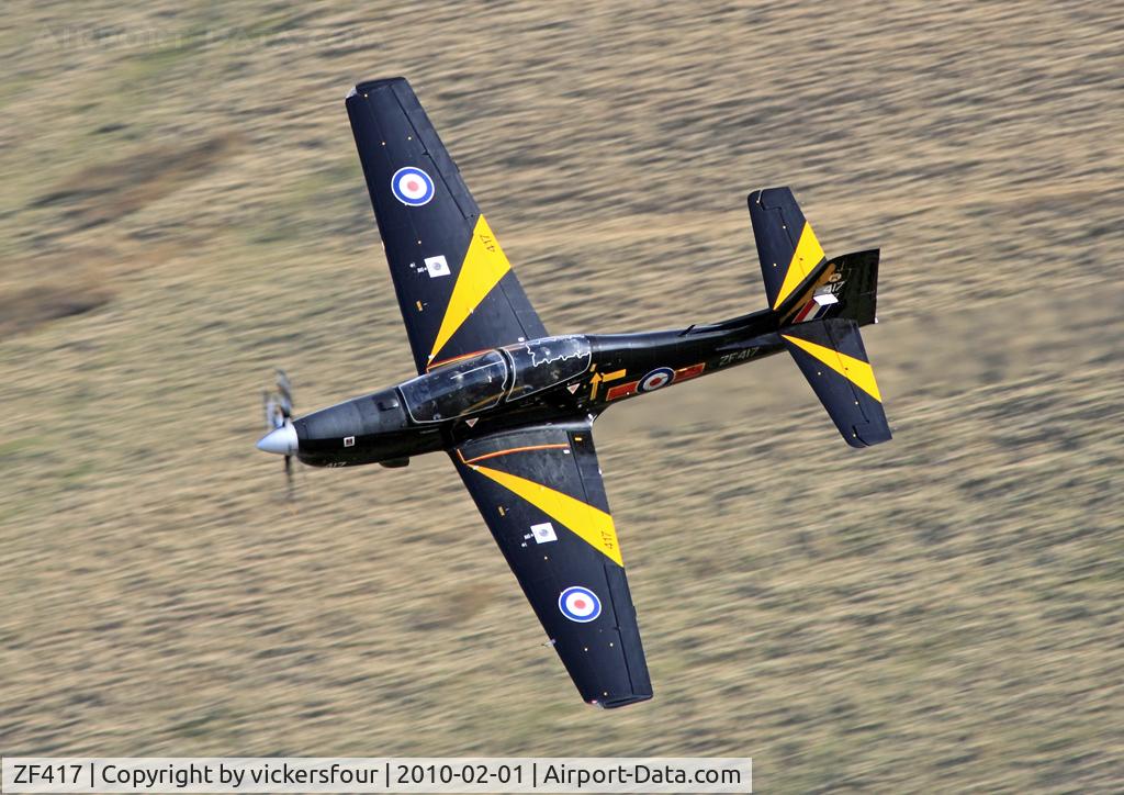 ZF417, 1992 Short S-312 Tucano T1 C/N S136/T107, Royal Air Force. Operated by 207 (R) Squadron. M6 Pass, Cumbria.