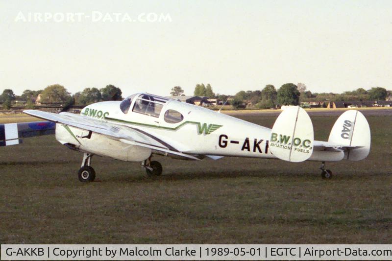 G-AKKB, 1947 Miles M-65 Gemini 1A C/N 6537, Miles M-65 Gemini 1A at Cranfield Airport in 1989.