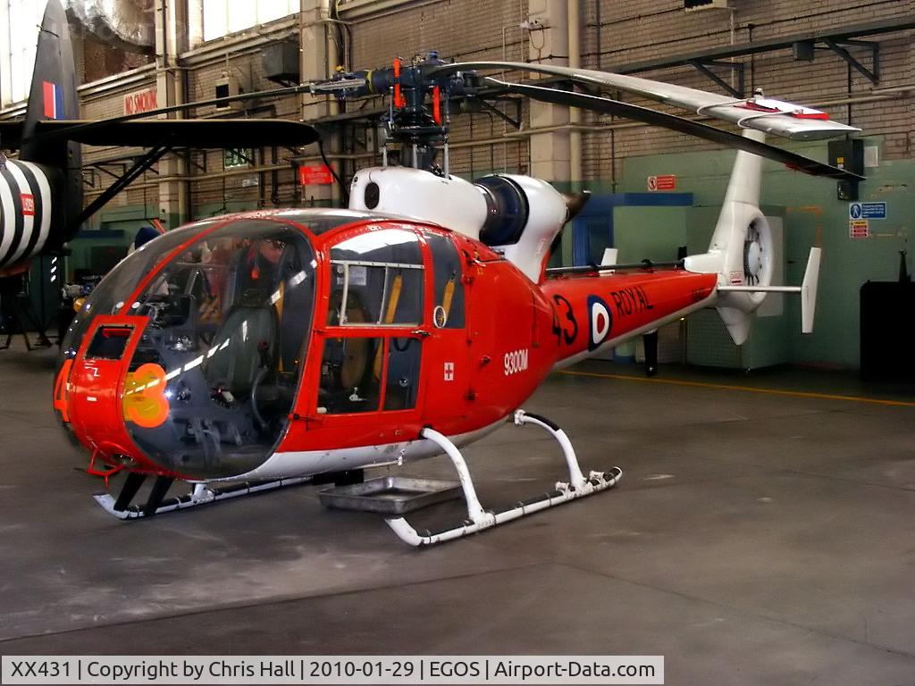 XX431, 1975 Westland SA-341C Gazelle HT2 C/N WA1382, former Royal Navy Gazelle HT.2 displayed at RAF Shawbury
