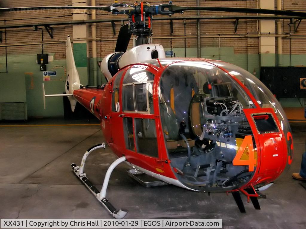 XX431, 1975 Westland SA-341C Gazelle HT2 C/N WA1382, former Royal Navy Gazelle HT.2 displayed at RAF Shawbury