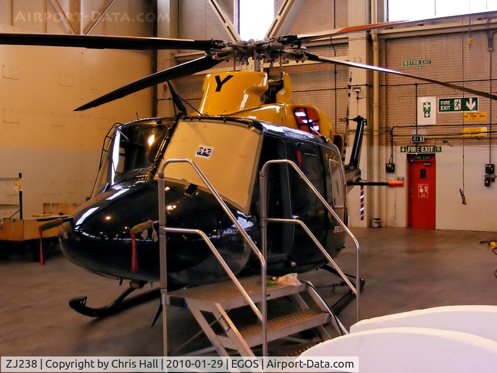 ZJ238, 1997 Bell 412EP Griffin HT1 C/N 36162, undergoing maintainance at RAF Shawbury