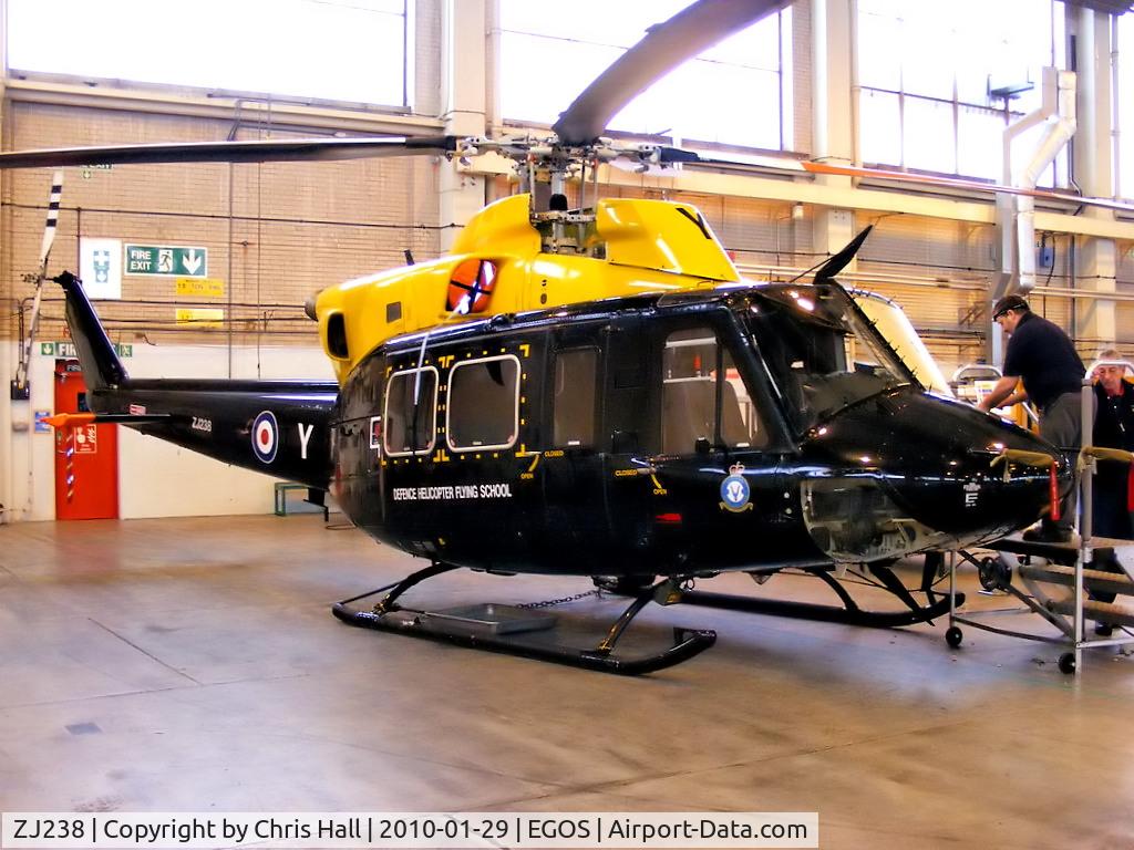 ZJ238, 1997 Bell 412EP Griffin HT1 C/N 36162, undergoing maintainance at RAF Shawbury