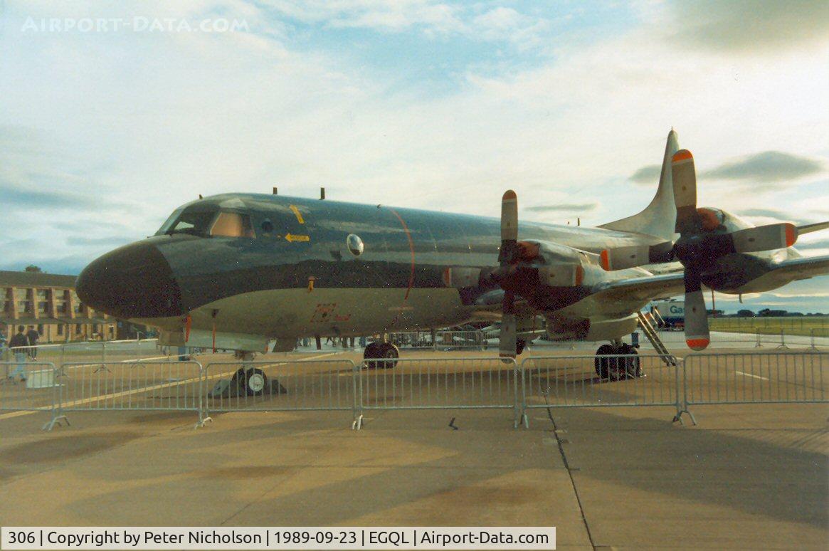 306, 1983 Lockheed P-3C Orion C/N 285A-5758, P-3C Orion of 320 Squadron Royal Netherlands Navy on display at the 1989 RAF Leuchars Airshow.
