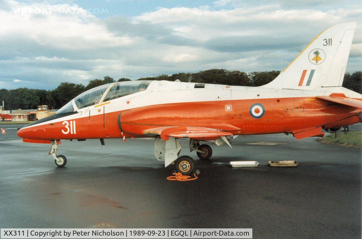 XX311, 1980 Hawker Siddeley Hawk T.1 C/N 147/312136, Hawk T.1 of 4 Flying Training School at RAF Valley on display at the 1989 RAF Leuchars Airshow.