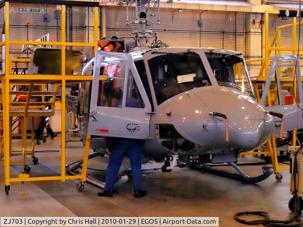ZJ703, 2002 Bell 412EP Griffin HAR.2 C/N 36296, undergoing maintainance at RAF Shawbury