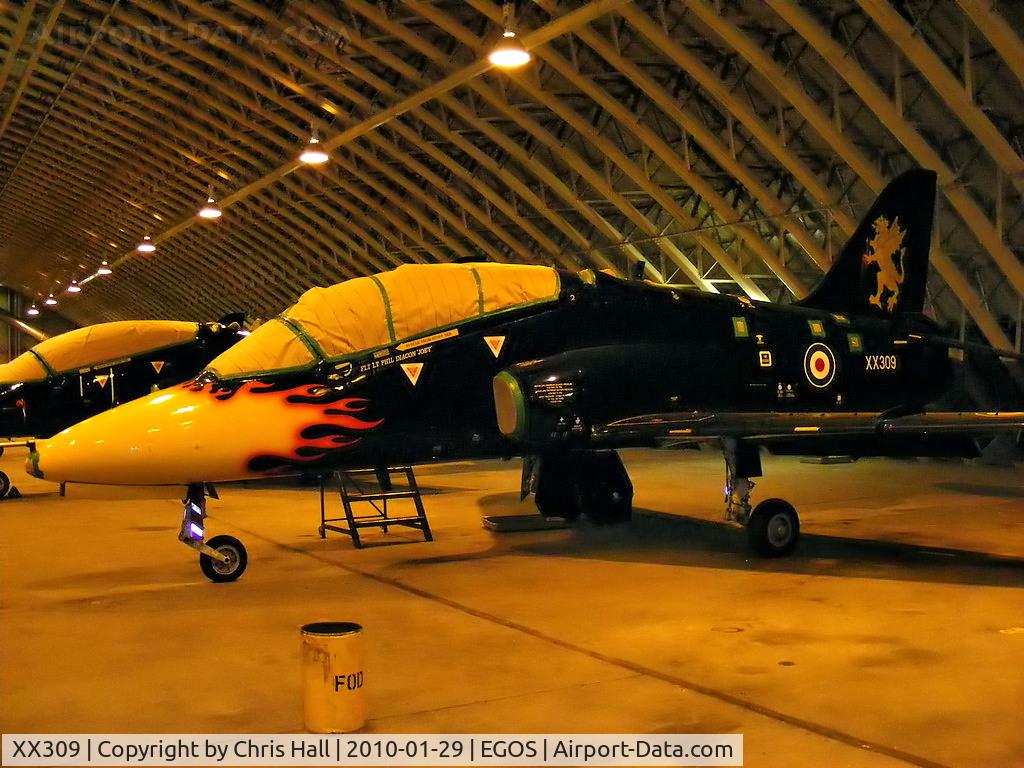 XX309, 1980 Hawker Siddeley Hawk T.1 C/N 144/312134, in storage at RAF Shawbury