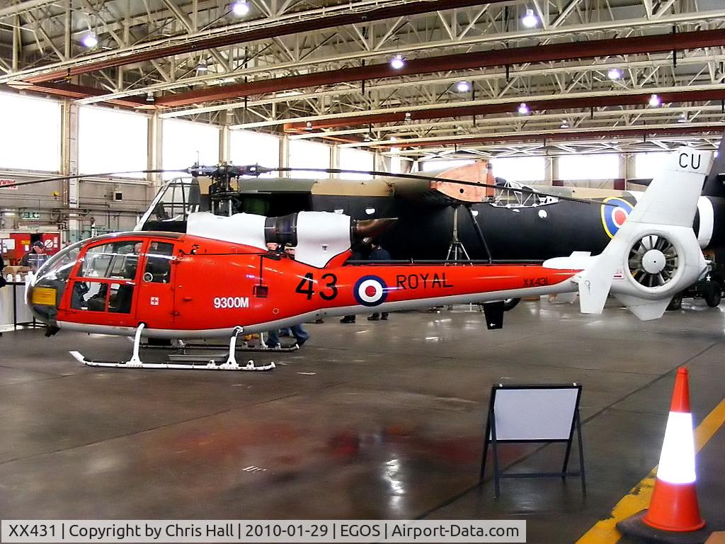 XX431, 1975 Westland SA-341C Gazelle HT2 C/N WA1382, former Royal Navy Gazelle HT.2 displayed at RAF Shawbury
