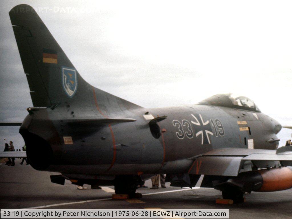 33 19, Fiat G-91R/3 C/N D590, G-91R-3 of LKG-43 on display at the 1975 Alconbury Airshow.