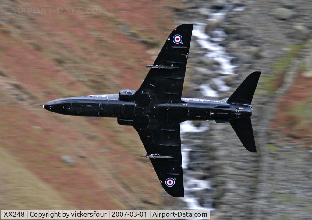 XX248, 1978 Hawker Siddeley Hawk T.1A C/N 084/312084, Royal Air Force. Operated by 100 Squadron, coded 'CJ'. Dunmail Raise, Cumbria.