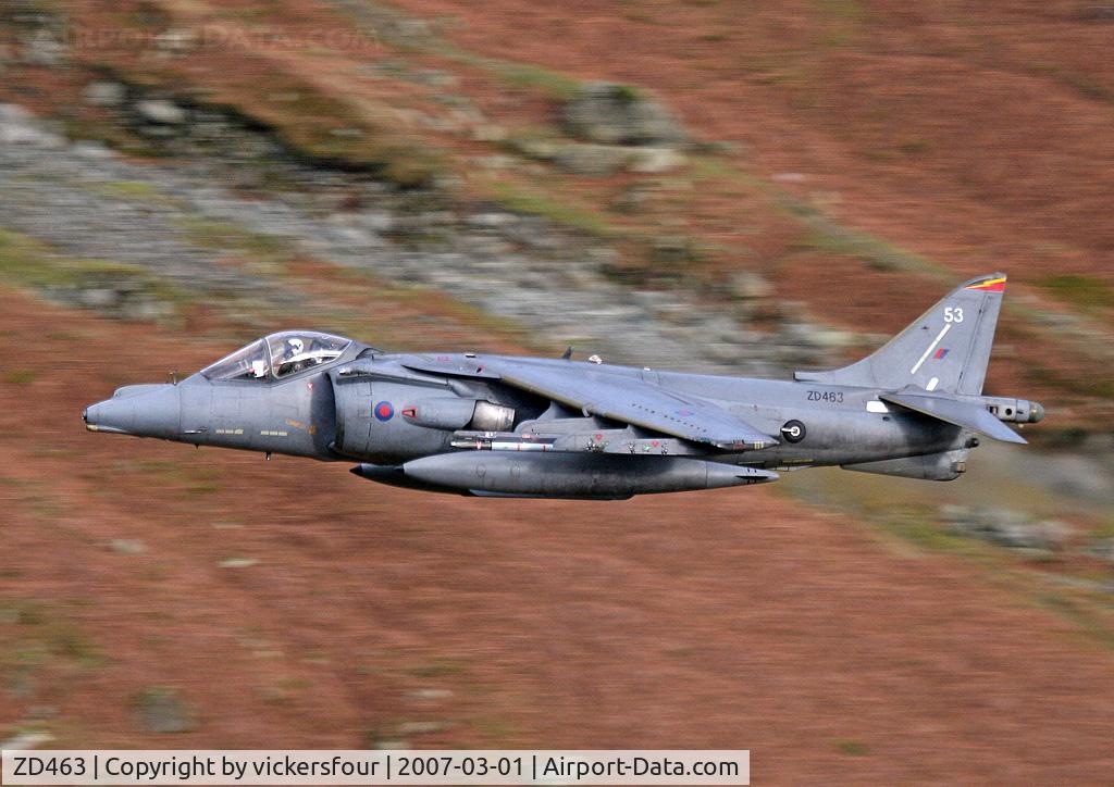 ZD463, British Aerospace Harrier GR.7 C/N P53, Royal Air Force. Operated by 4 Squadron, coded '53'. Dunmail Raise, Cumbria.