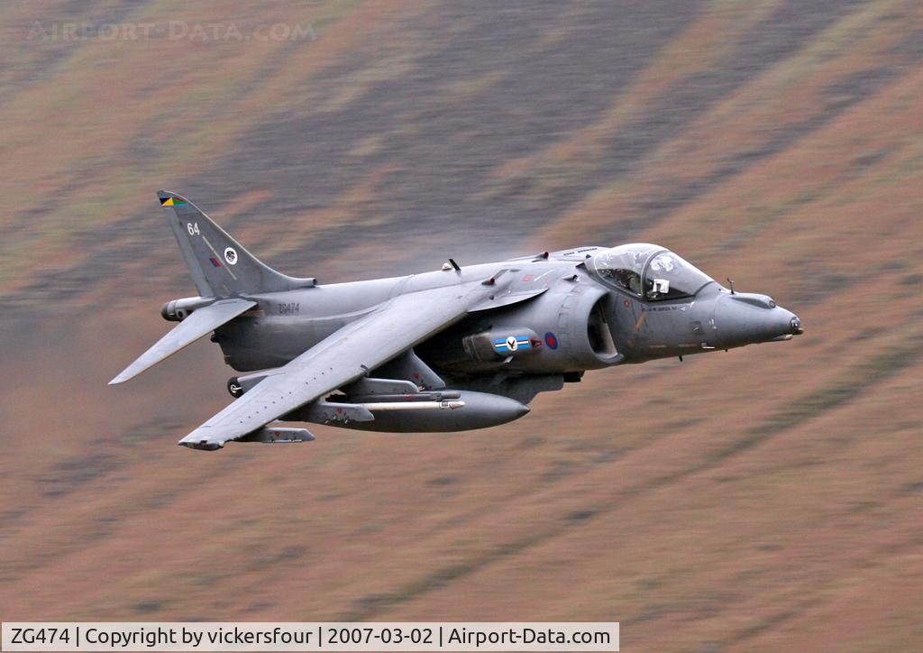 ZG474, British Aerospace Harrier GR.9 C/N P64, Royal Air Force Harrier GR9 (c/n P64). Operated by 20 (R) Squadron, coded '64'. Dunmail Raise, Cumbria.