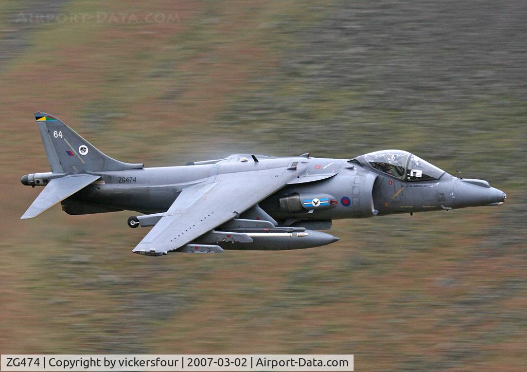 ZG474, British Aerospace Harrier GR.9 C/N P64, Royal Air Force Harrier GR9 (c/n P64). Operated by 20 (R) Squadron, coded '64'. Dunmail Raise, Cumbria.