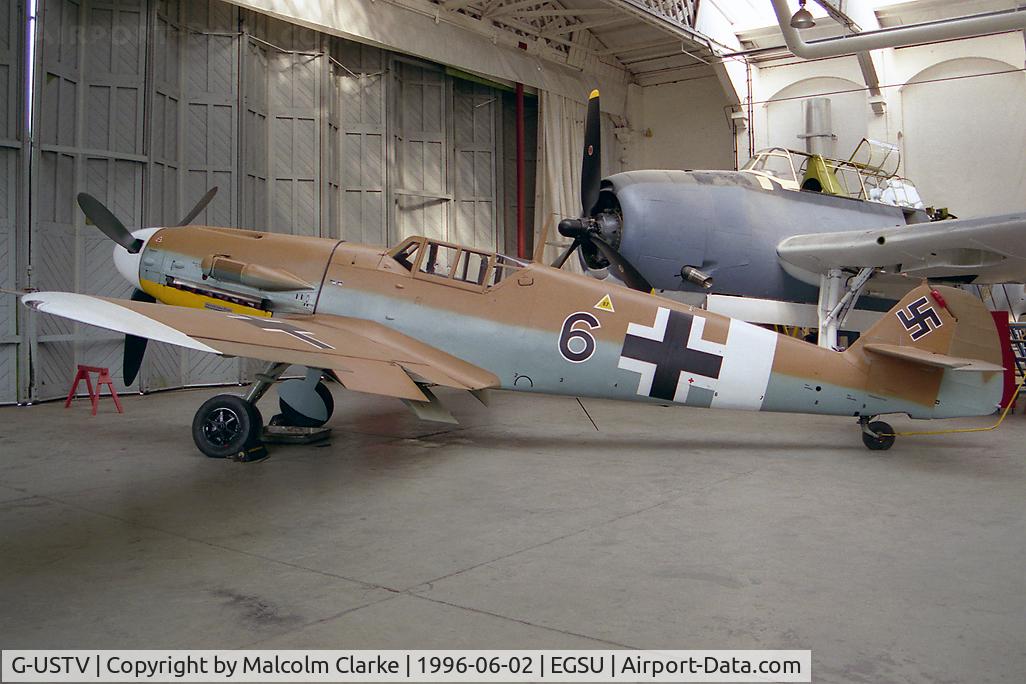 G-USTV, 1942 Messerschmitt Bf-109G-2/Trop C/N 10639, Messerschmitt Bf-109G-2 at The Imperial War Museum Duxford in 1996.