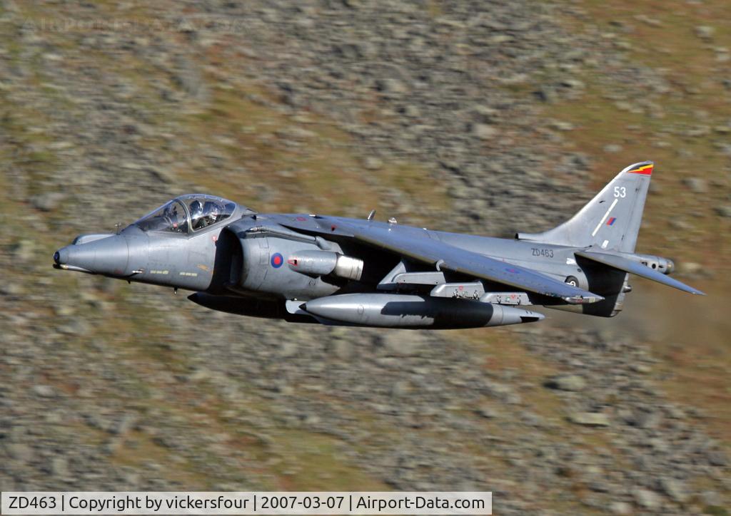 ZD463, British Aerospace Harrier GR.7 C/N P53, Royal Air Force. Operated by 4 Squadron, coded '53'. Dunmail Raise, Cumbria.