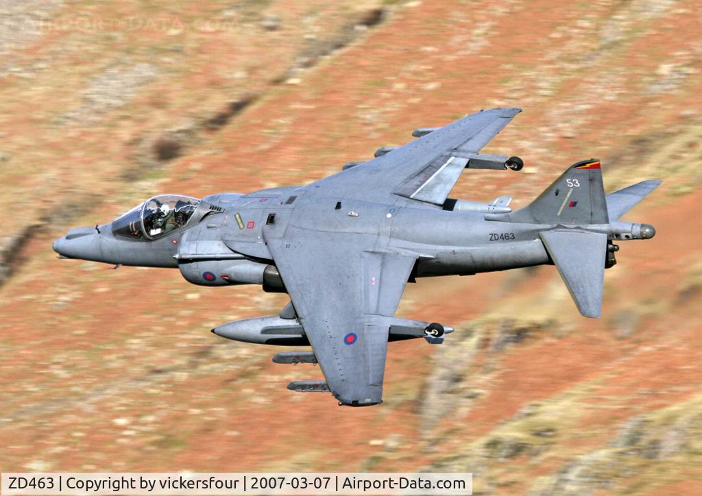 ZD463, British Aerospace Harrier GR.7 C/N P53, Royal Air Force. Operated by 4 Squadron, coded '53'. Dunmail Raise, Cumbria.