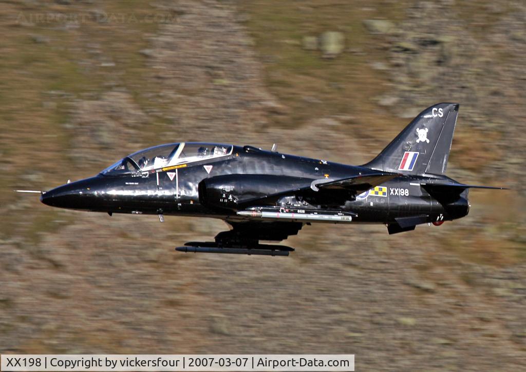 XX198, 1978 Hawker Siddeley Hawk T.1A C/N 045/312045, Royal Air Force. Operated by 100 Squadron, coded 'CS'. Dunmail Raise, Cumbria.