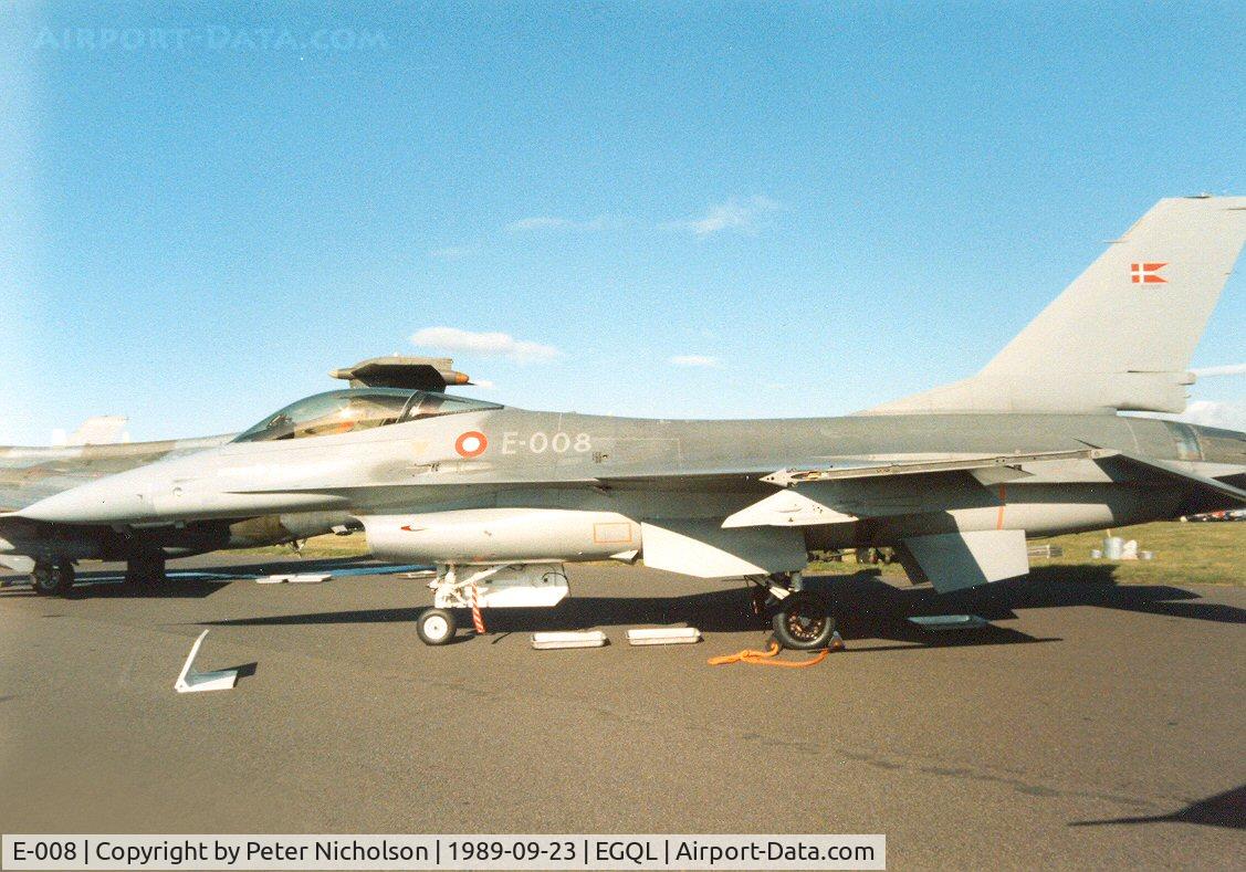 E-008, 1987 Fokker F-16A Fighting Falcon C/N 6F-51, F-16A Falcon of Esk 726 Royal Danish Air Force in the static park at the 1989 RAF Leuchars Airshow.