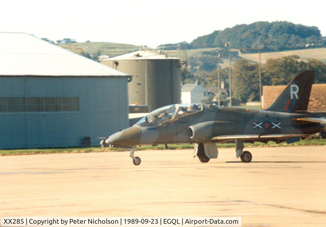 XX285, 1979 Hawker Siddeley Hawk T.1A C/N 111/312110, Hawk T.1A of 151 Squadron taxying out for display at the 1989 RAF Leuchars Airshow.
