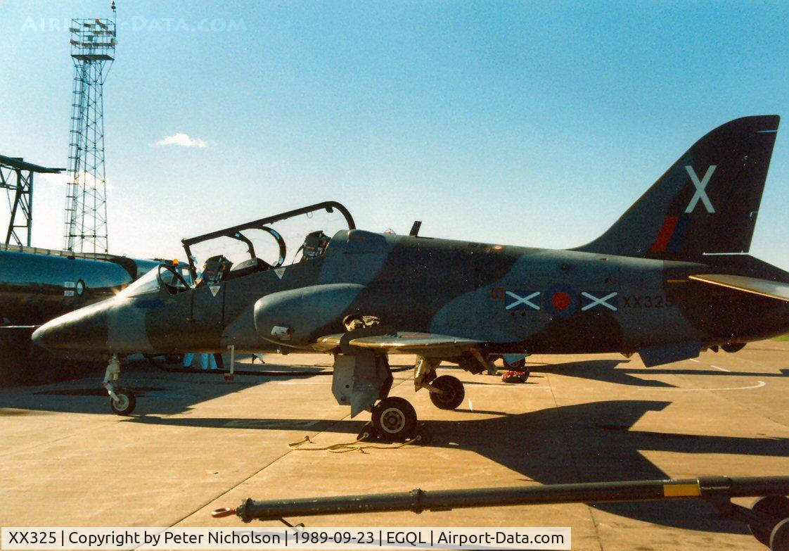 XX325, 1980 Hawker Siddeley Hawk T.1 C/N 169/312150, Hawk T.1A of 151 Squadron on display at the 1989 RAF Leuchars Airshow.