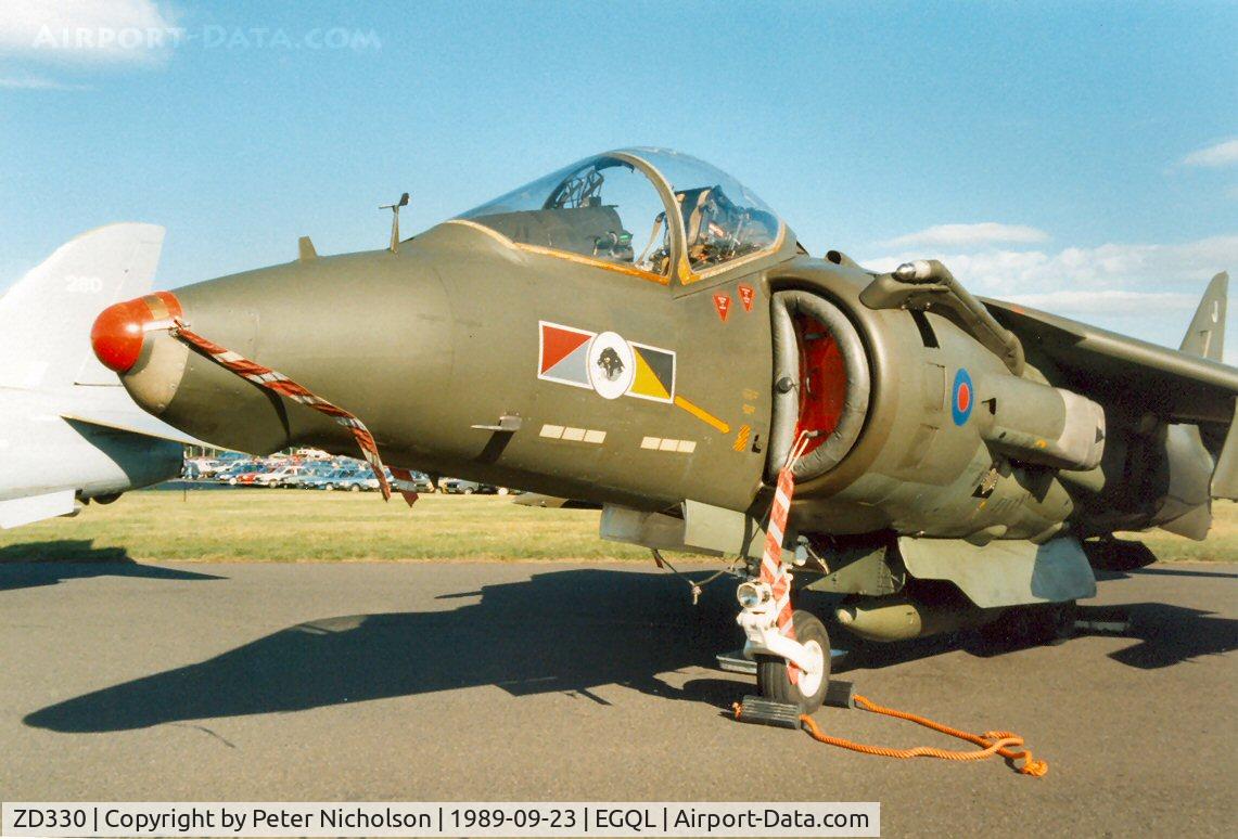 ZD330, British Aerospace Harrier GR.7 C/N P11, Harrier GR.5 of 233 Operational Conversion Unit based at RAF Wittering in the static display at the 1989 RAF Leuchars Airshow.