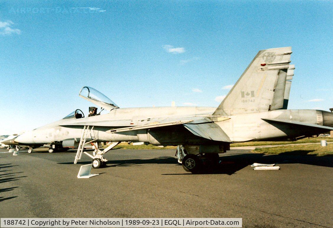 188742, McDonnell Douglas CF-188A Hornet C/N 0301, CF-18A Hornet of 421 Squadron 1 Canadian Air Group at CFB Sollingen in the static park at the 1989 RAF Leuchars Airshow.