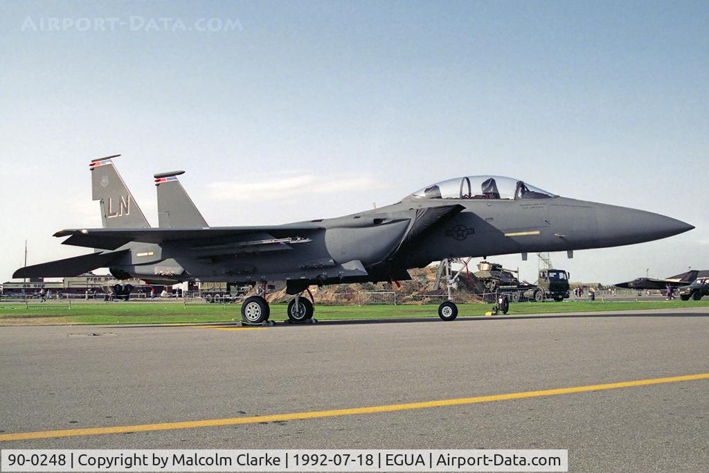 90-0248, 1990 McDonnell Douglas F-15E Strike Eagle C/N 1183/E150, McDonnell Douglas F-15E Eagle at RAF Upper Heyford in1992.