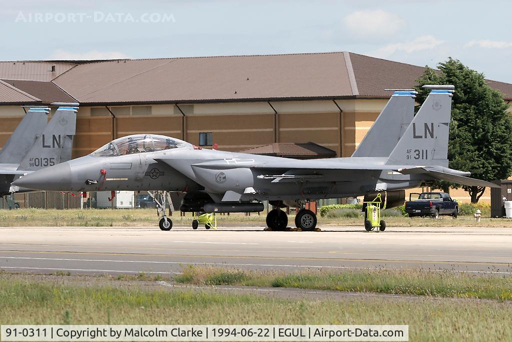 91-0311, 1991 McDonnell Douglas F-15E Strike Eagle C/N 1218/E176, McDonnell Douglas F-15E Strike Eagle at RAF Lakenheath in 1994.