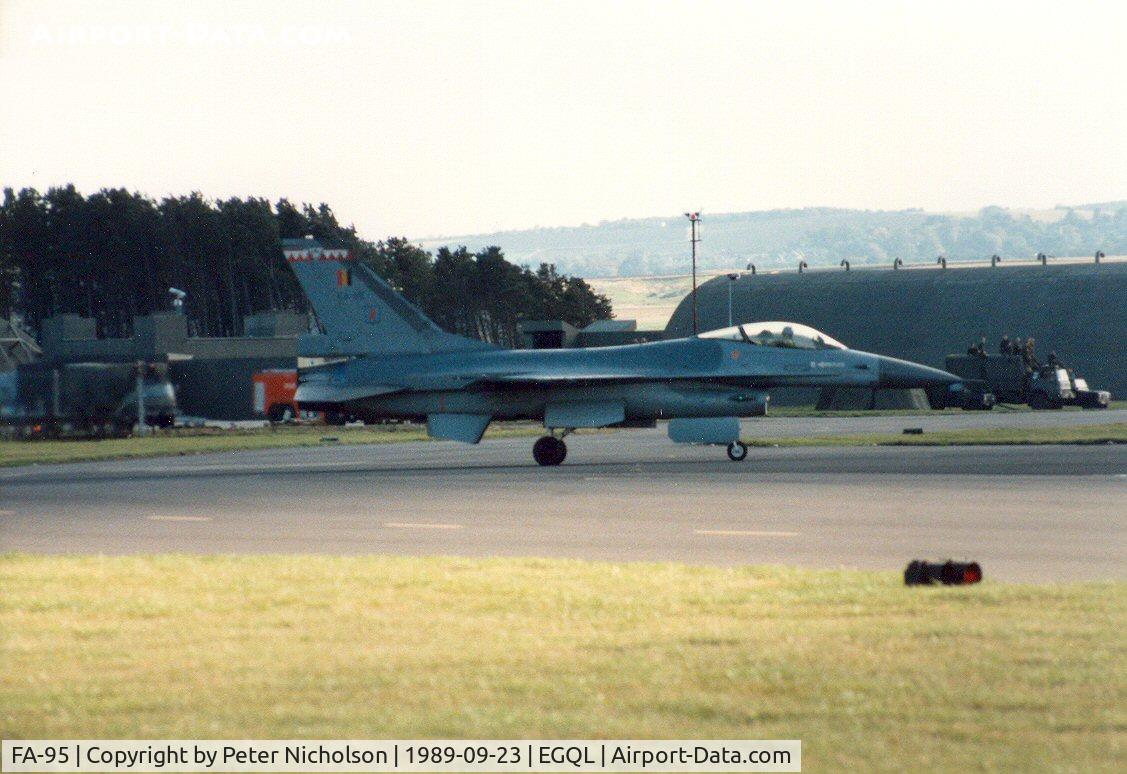 FA-95, SABCA F-16AM Fighting Falcon C/N 6H-95, F-16A Falcon of 23 Squadron/10 Wing Belgian Air Force on display at the 1989 RAF Leuchars Airshow.