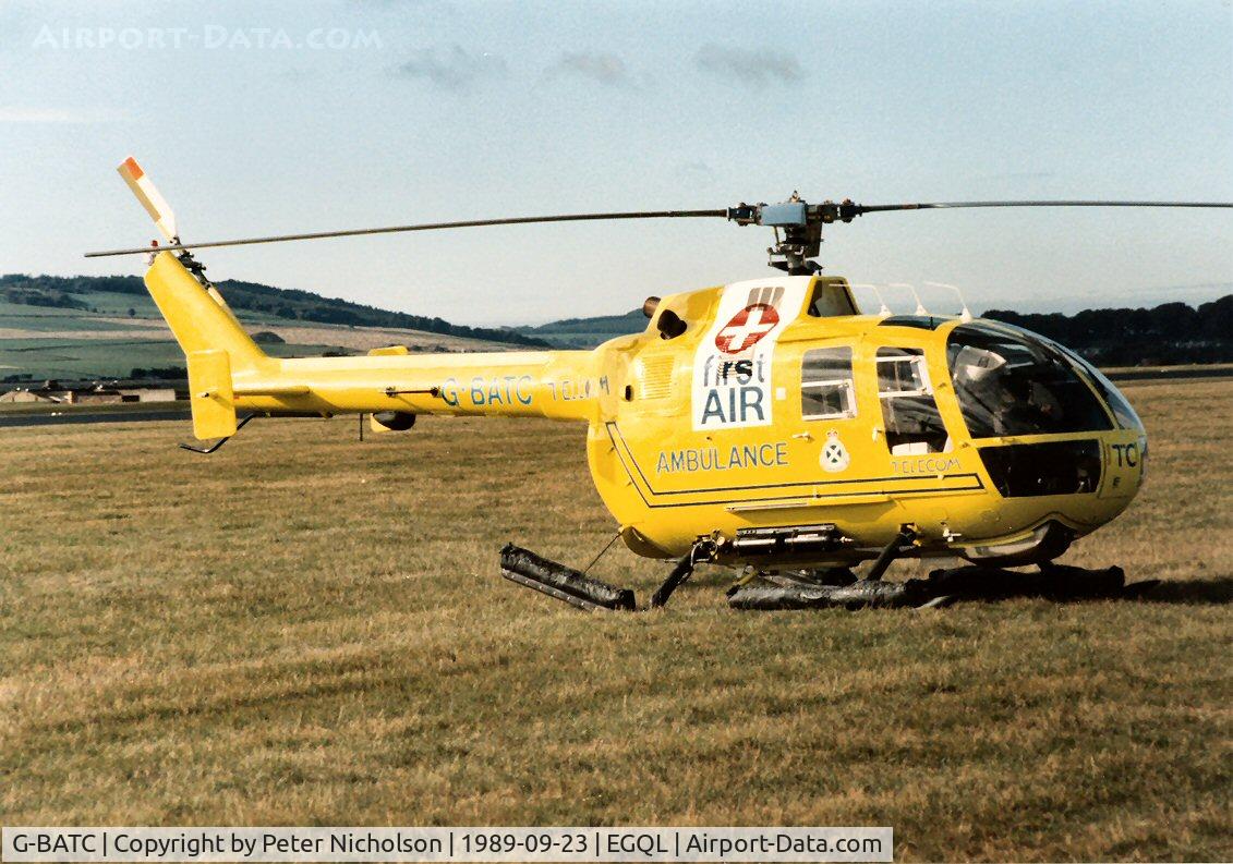 G-BATC, 1972 MBB Bo-105DB C/N S.45, MBB Bo.105DB air ambulance operated by Bond Helicopters on display at the 1989 RAF Leuchars Airshow.