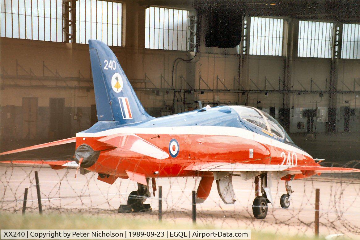 XX240, 1978 Hawker Siddeley Hawk T.1 C/N 076/312076, Hawk T.1 of 4 Flying Training School at RAF Valley on the flight-line at the 1989 RAF Leuchars Airshow.