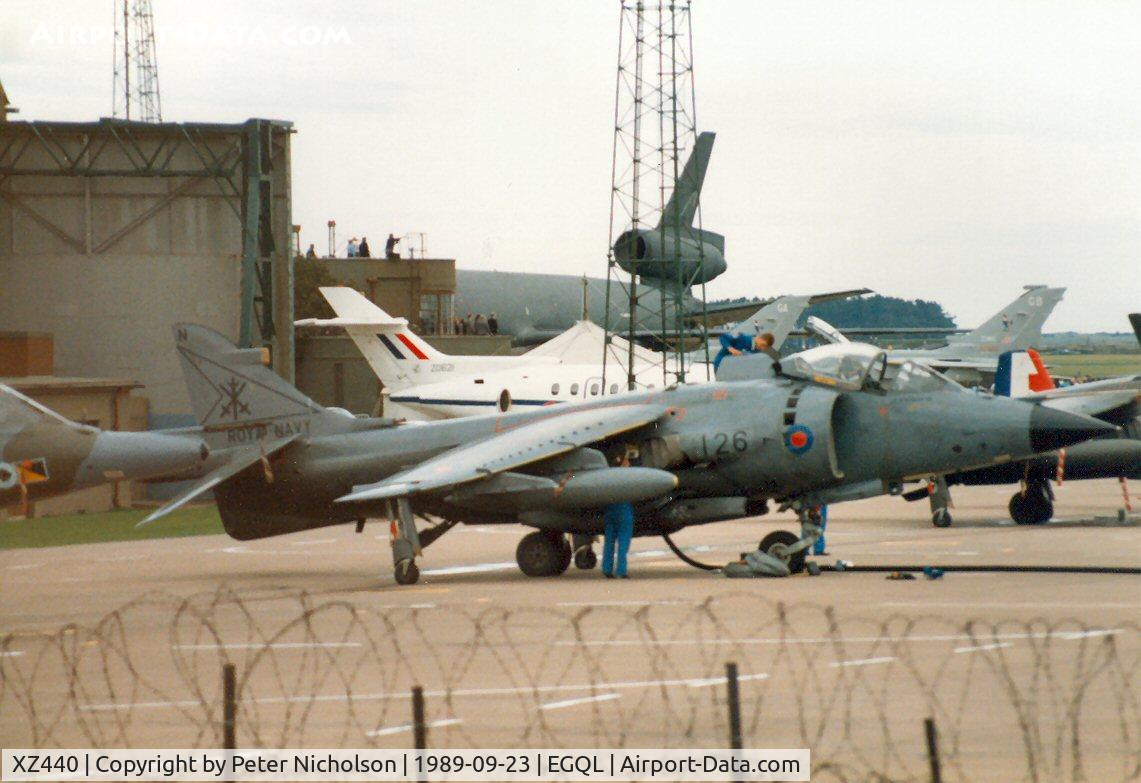 XZ440, 1979 British Aerospace Sea Harrier FRS.1 C/N 41H-912003, Sea Harrier FRS.1 of 800 Squadron at RNAS Yeovilton on the flight-line at the 1989 RAF Leuchars Airshow.