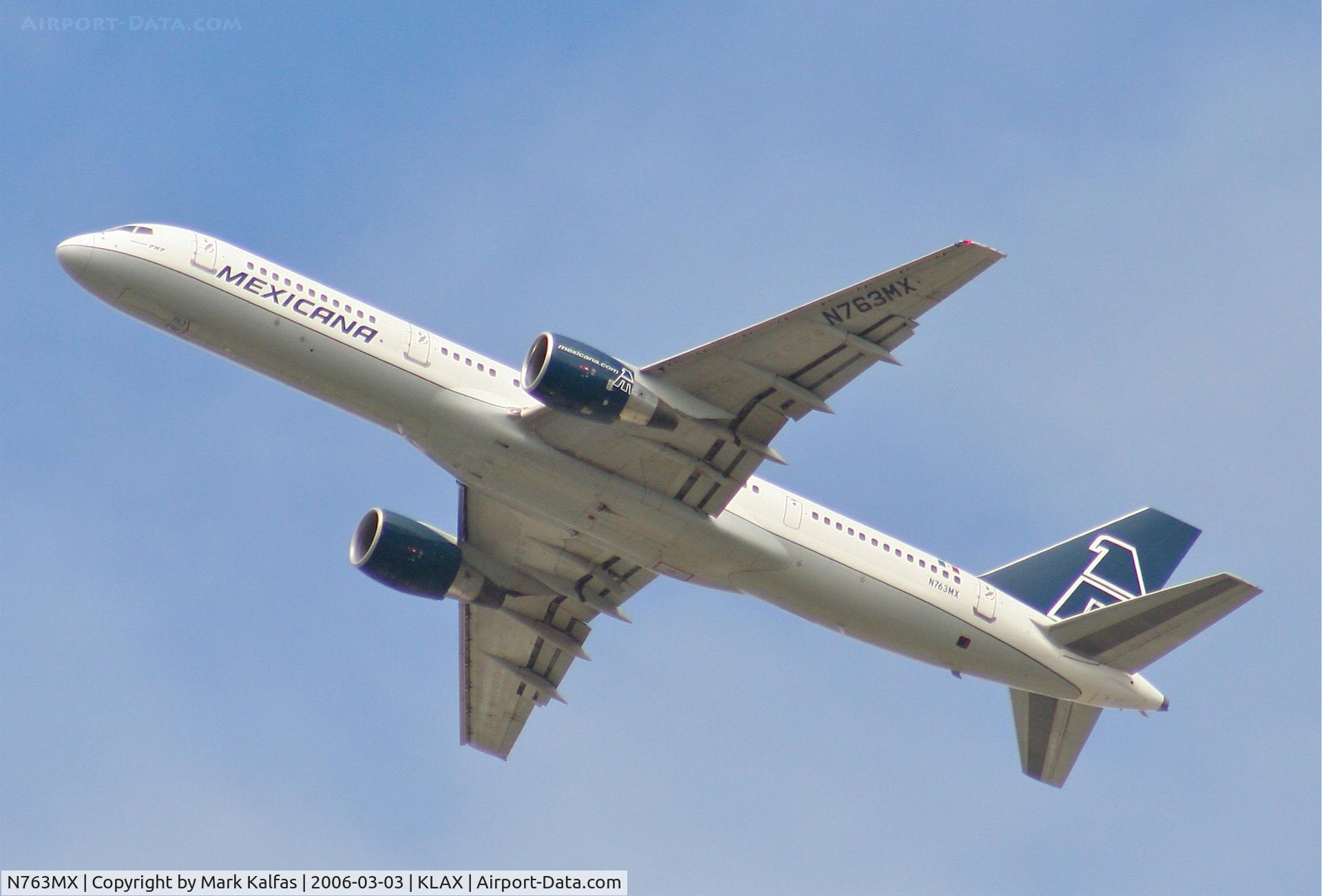 N763MX, 1998 Boeing 757-2Q8 C/N 29443, Mexicana Boeing 757-2Q8, 25R departure KLAX.