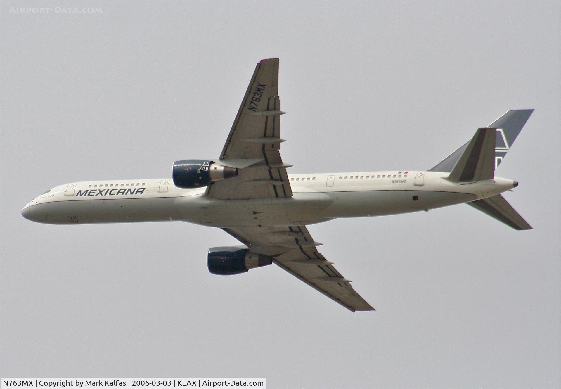 N763MX, 1998 Boeing 757-2Q8 C/N 29443, Mexicana Boeing 757-2Q8, 25R departure KLAX.
